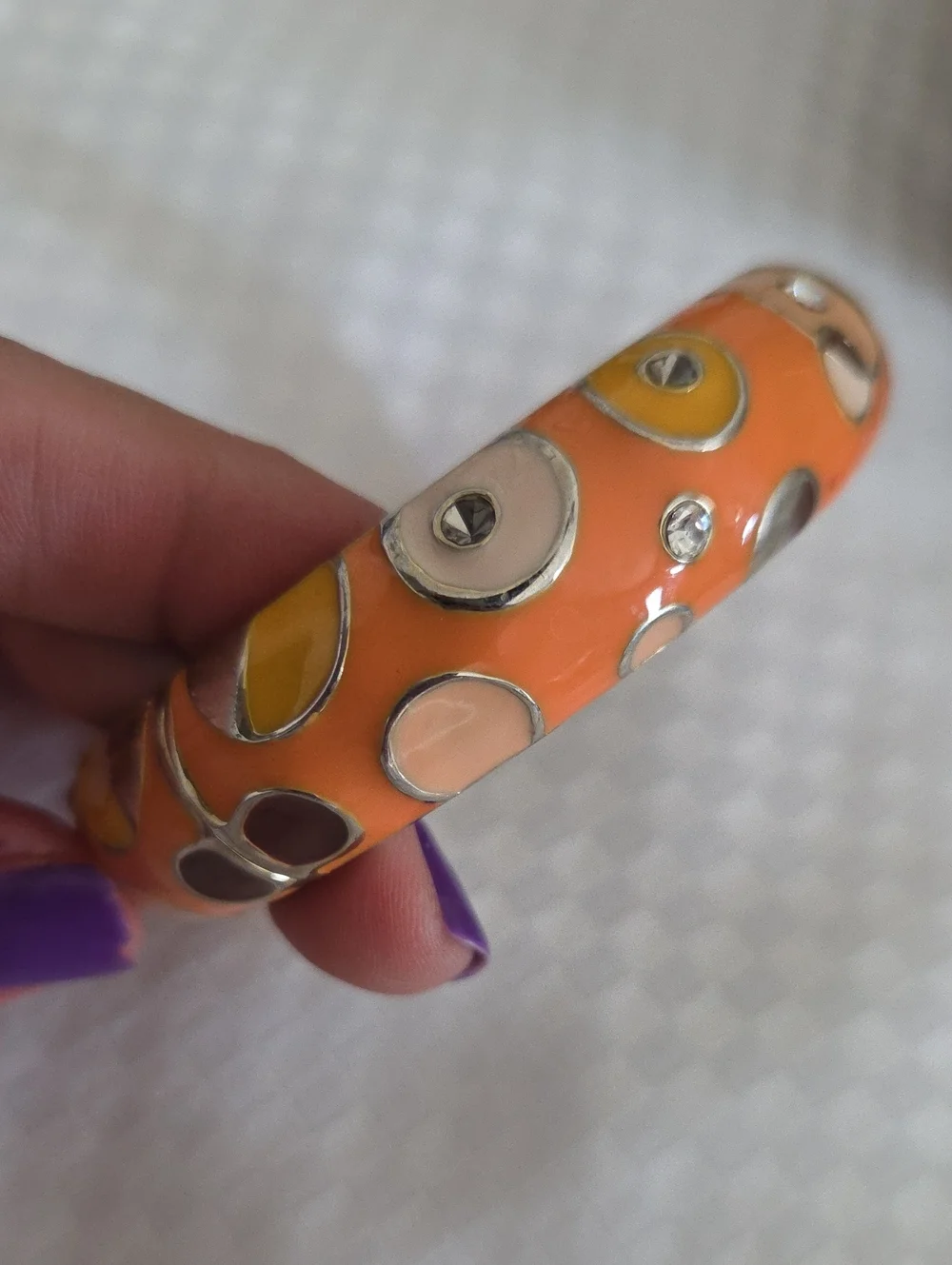 Sequin New York Orange Enamel Bubble Bangle Bracelet Rhinestone Crystal Hinge